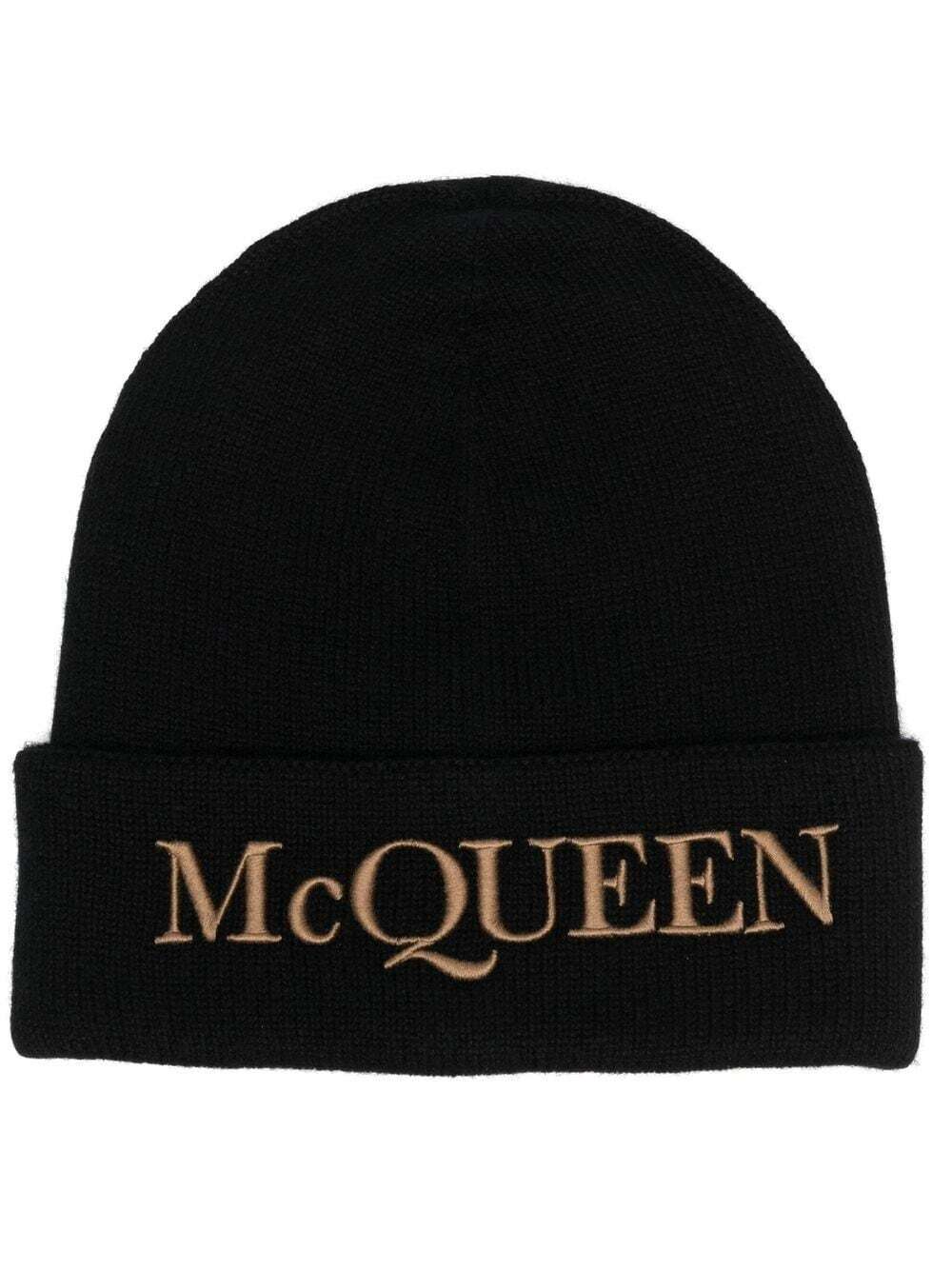 Alexander Mcqueen Men Black Cashmere Beanie Hat