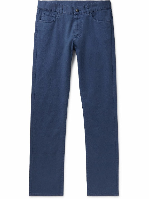 Photo: Canali - Straight-Leg Garment-Dyed Cotton-Blend Twill Trousers - Blue