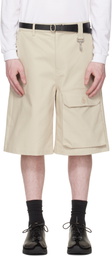 Reese Cooper Beige Cotton Herringbone Patch Pocket Shorts