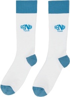 Fendi White & Blue Fish-Eye Logo Socks