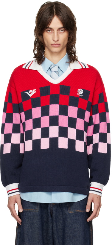 Photo: RICE NINE TEN Multicolor Checkrd Soccer Jersey Sweater