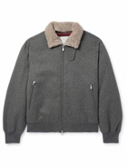 Brunello Cucinelli - Shearling-Trimmed Padded Cashmere Bomber Jacket - Gray