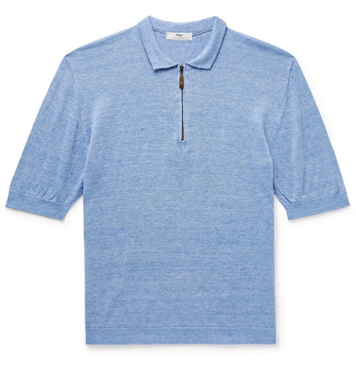 Photo: Inis Meáin - Knitted Linen and Cotton-Blend Half-Zip Polo Shirt - Blue