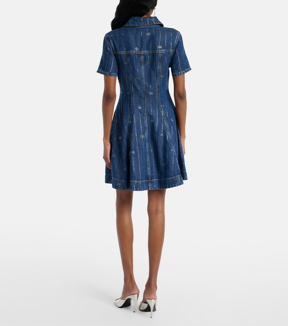 Self-Portrait Embellished pleated denim minidress