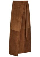 Nour Hammour Suede Wrap Midi Skirt Brown