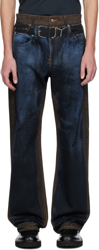 Photo: Y/Project Brown & Blue 'YP' Trompe L'oeil Jeans