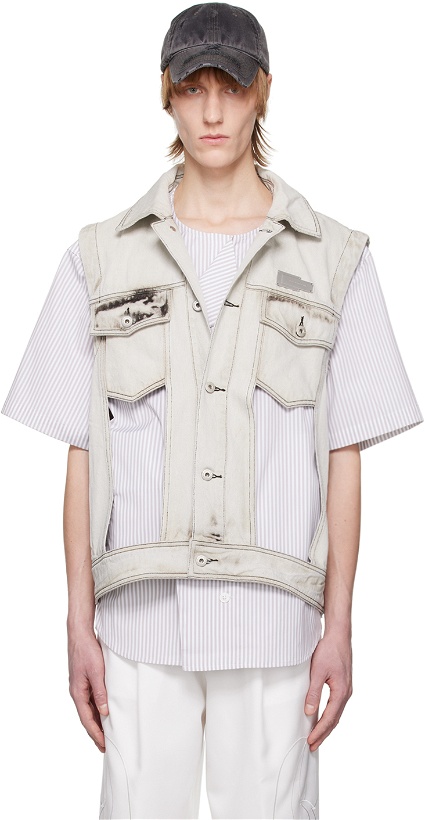 Photo: Feng Chen Wang Gray 2 In 1 Shirt & Vest Set