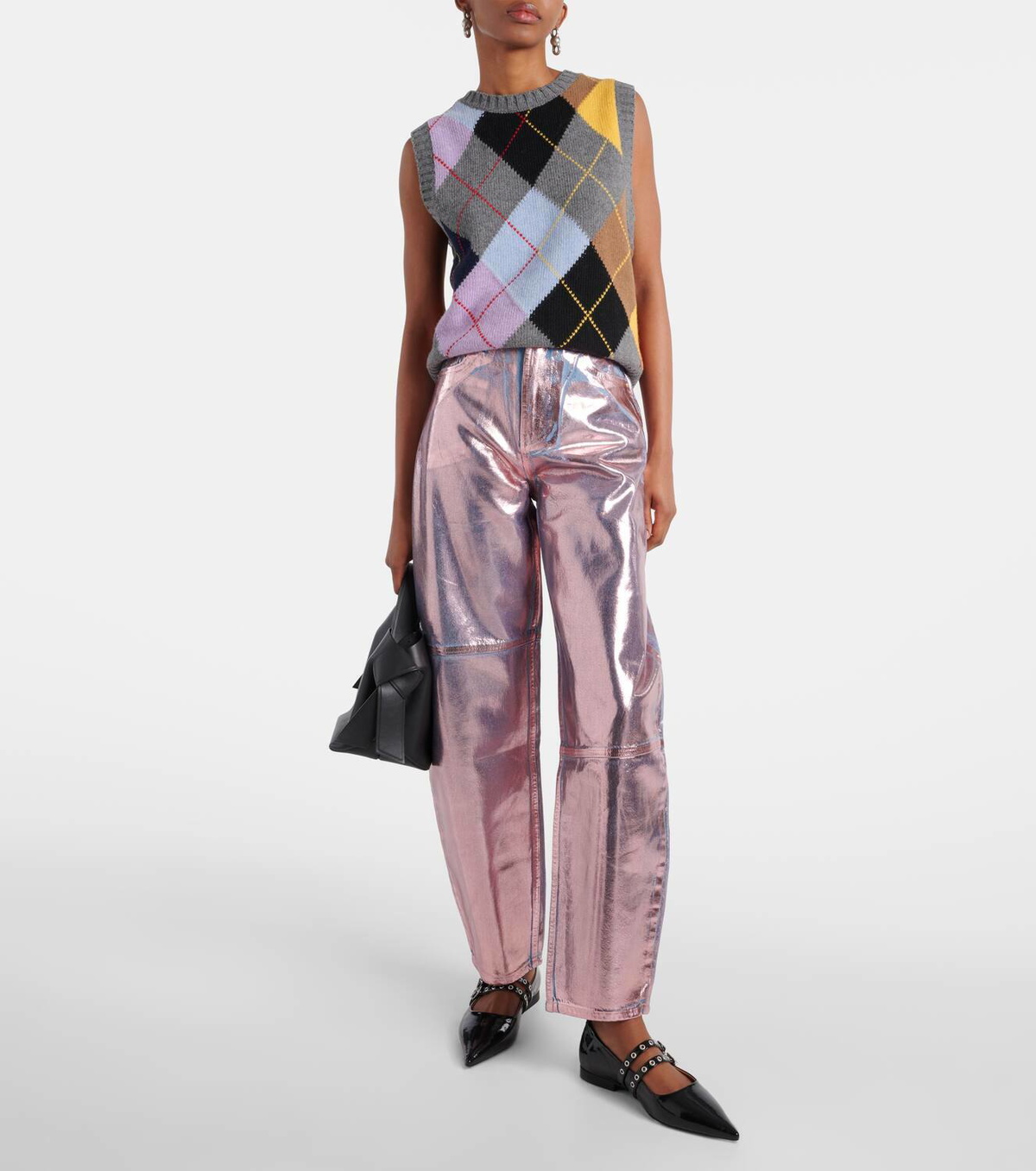 Ganni Metallic barrel-leg jeans