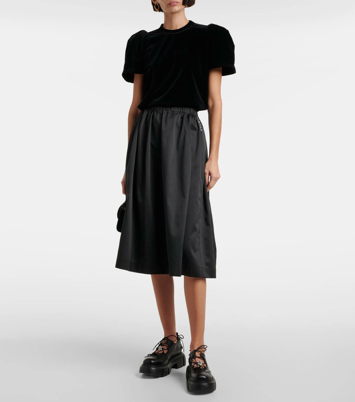 Noir Kei Ninomiya Ruffled velvet T-shirt Noir Kei Ninomiya