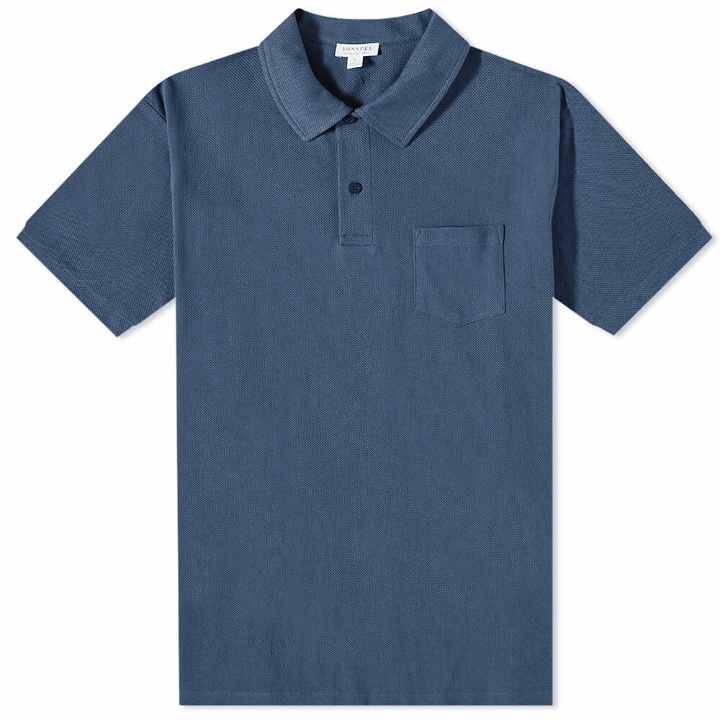 Photo: Sunspel Men's Riviera Polo Shirt in Shale Blue