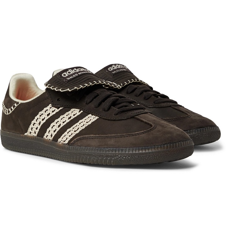 Photo: adidas Consortium - Wales Bonner Samba Crochet- and Leather-Trimmed Suede Sneakers - Black