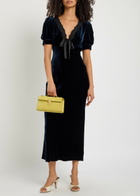 Reformation Camille Lace-trim Velvet Midi Dress Dark Blue