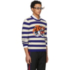 Gucci Blue and Beige Striped Loved Tiger Sweater