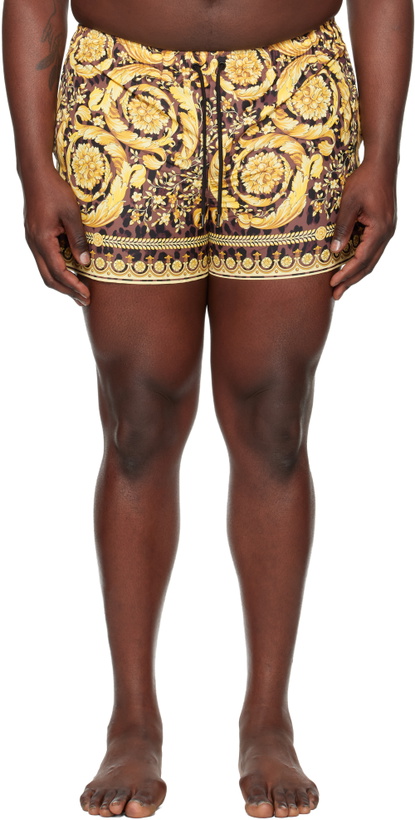 Photo: Versace Underwear Gold & Black Wild Barocco Print Swim Shorts