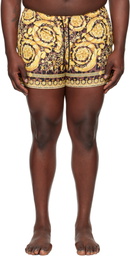 Versace Underwear Gold & Black Wild Barocco Print Swim Shorts