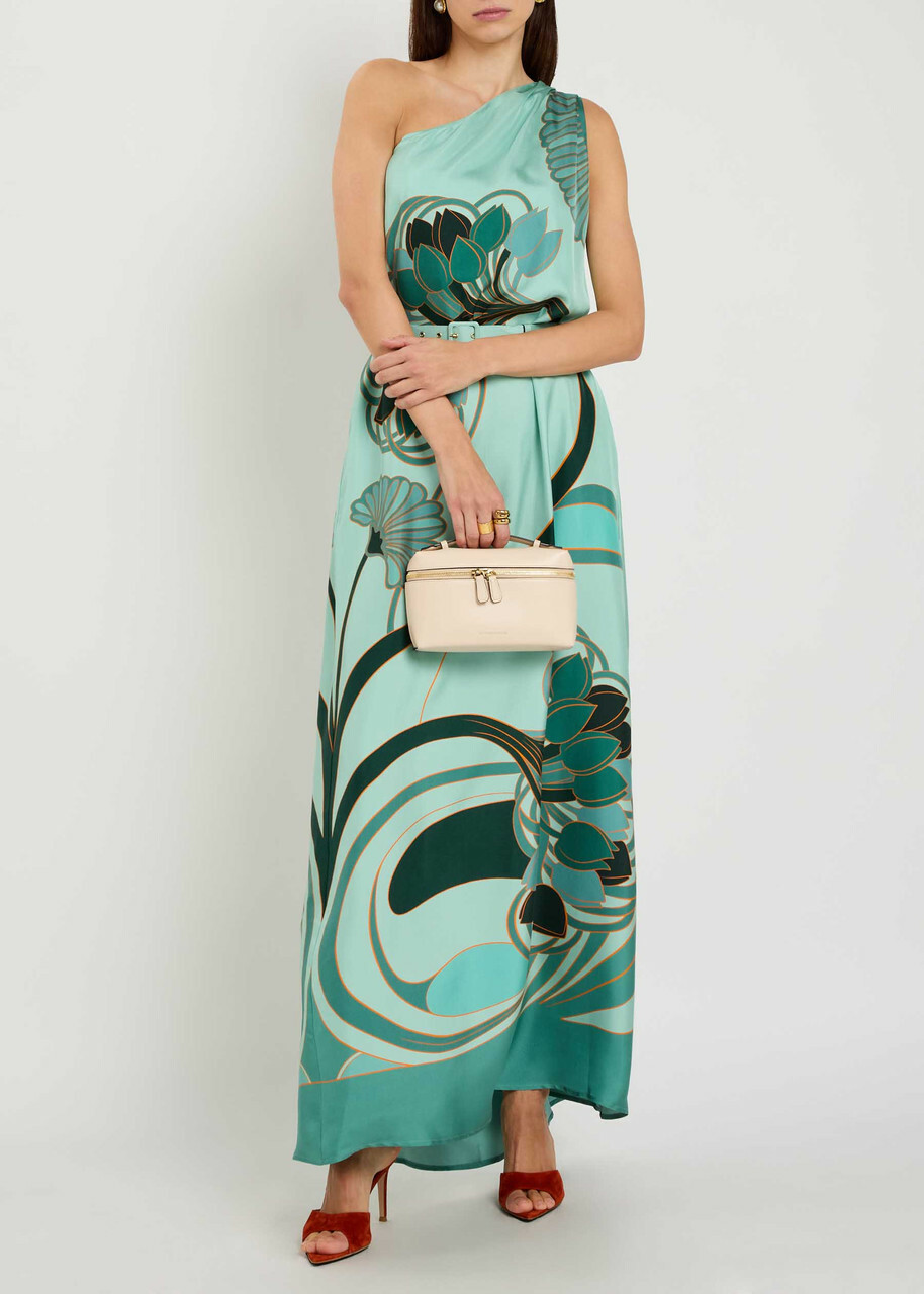 LA Double J Roy Printed Belted Silk Maxi Dress Blue