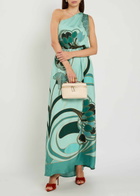 LA Double J Roy Printed Belted Silk Maxi Dress Blue