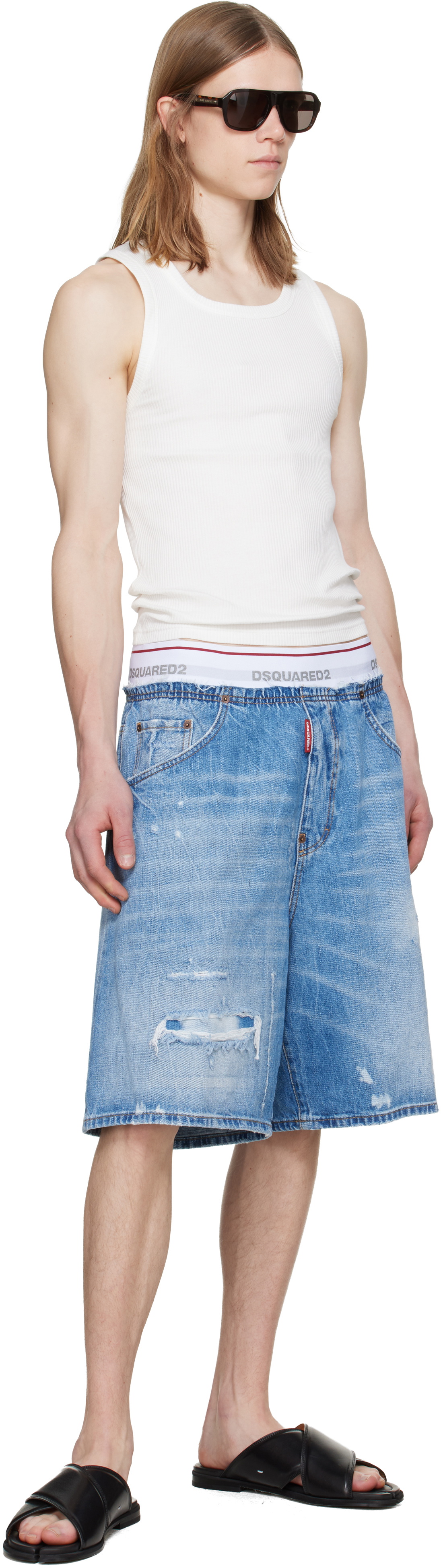 Dsquared2 Blue Light Wash Surfer Denim Shorts
