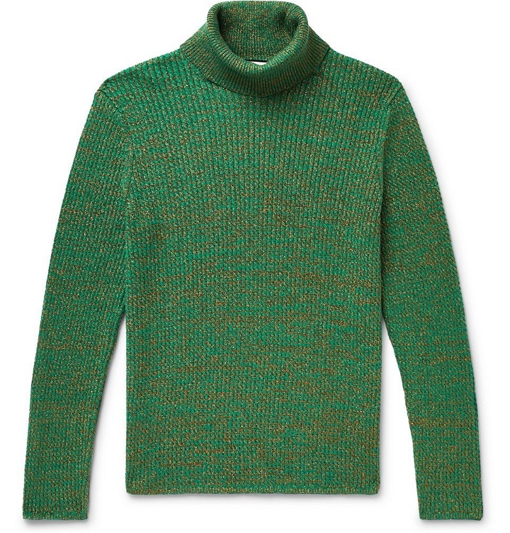 Photo: Gucci - Slim-Fit Metallic Mélange Cotton-Blend Rollneck Sweater - Green