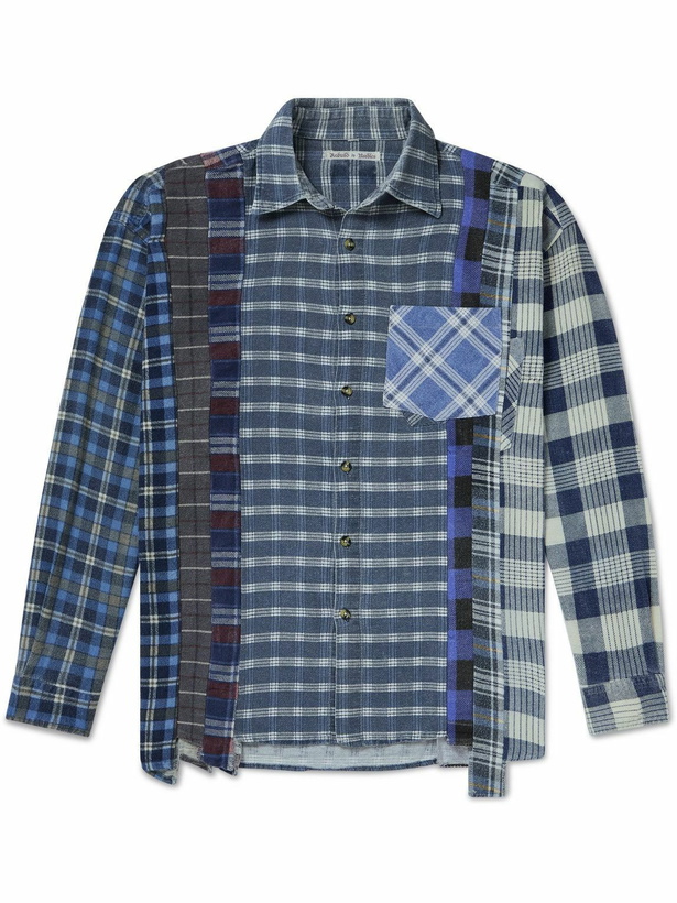 Photo: Needles - 7 Cuts Patchwork Checked Cotton-Flannel Shirt - Blue