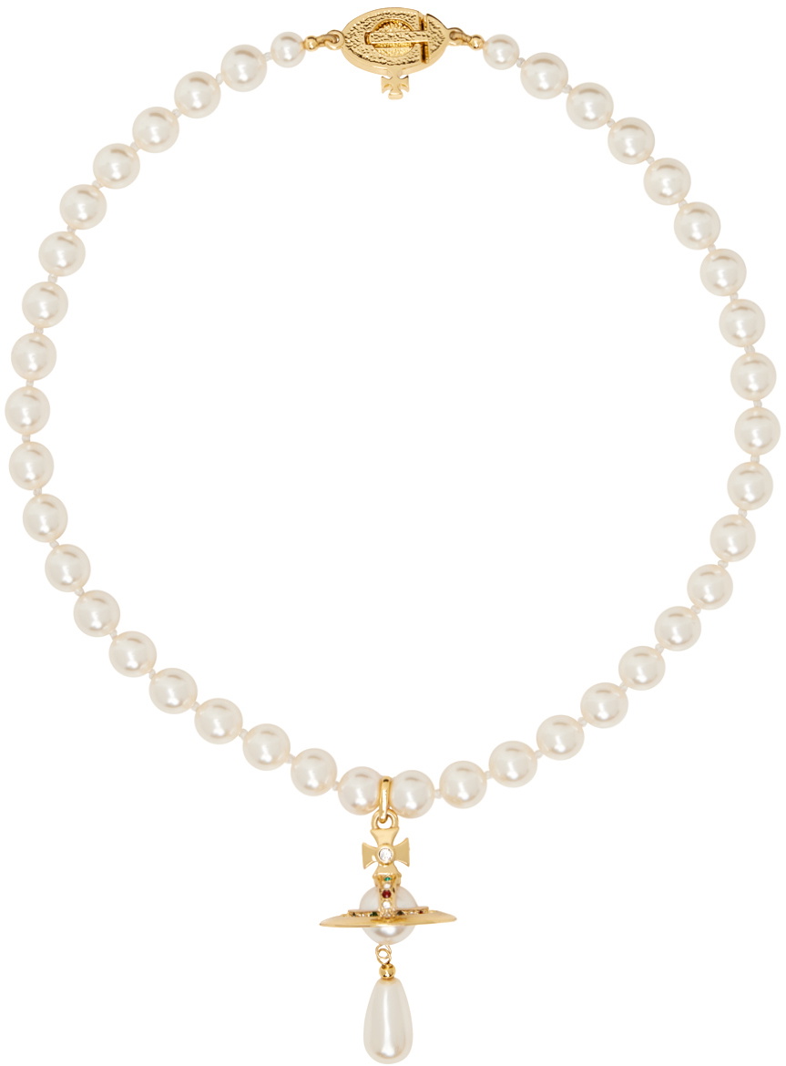 Vivienne Westwood White One Row Pearl Drop Choker Vivienne Westwood