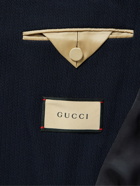 GUCCI - Palma Grosgrain- and Suede-Trimmed Cotton Blazer - Blue