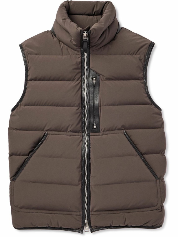 Photo: TOM FORD - Slim-Fit Full-Grain Leather-Trimmed Quilted Stretch-Shell Down Gilet - Brown