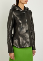Khaite June Hooded Peplum-hem Leather Jacket Black
