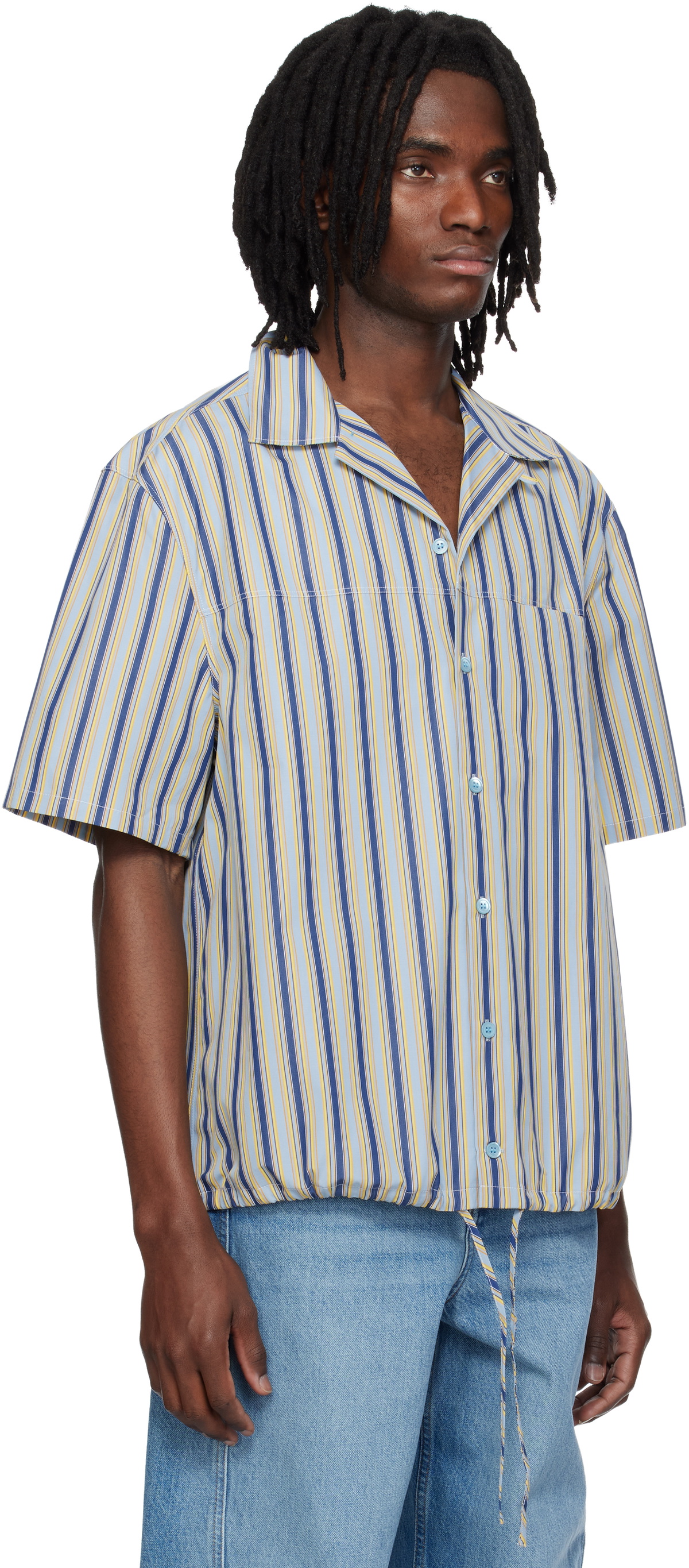 Marni Multicolor Striped Drawstring Hem Cotton Shirt