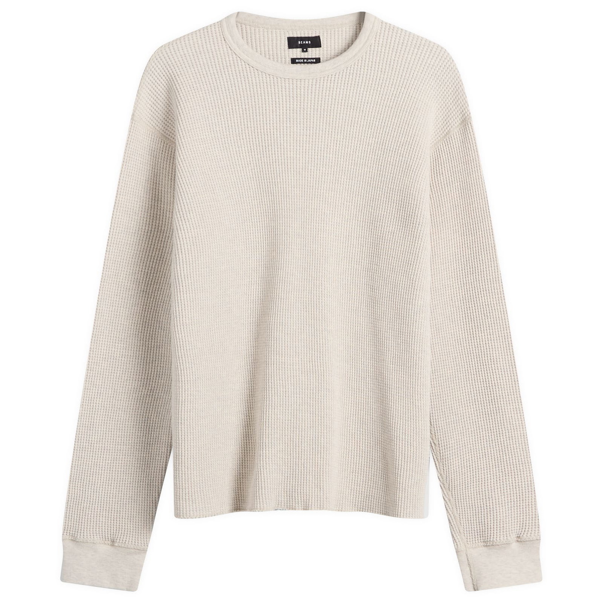 BEAMS Men's Waffle Crew Neck Sweatshirt in Oatmeal