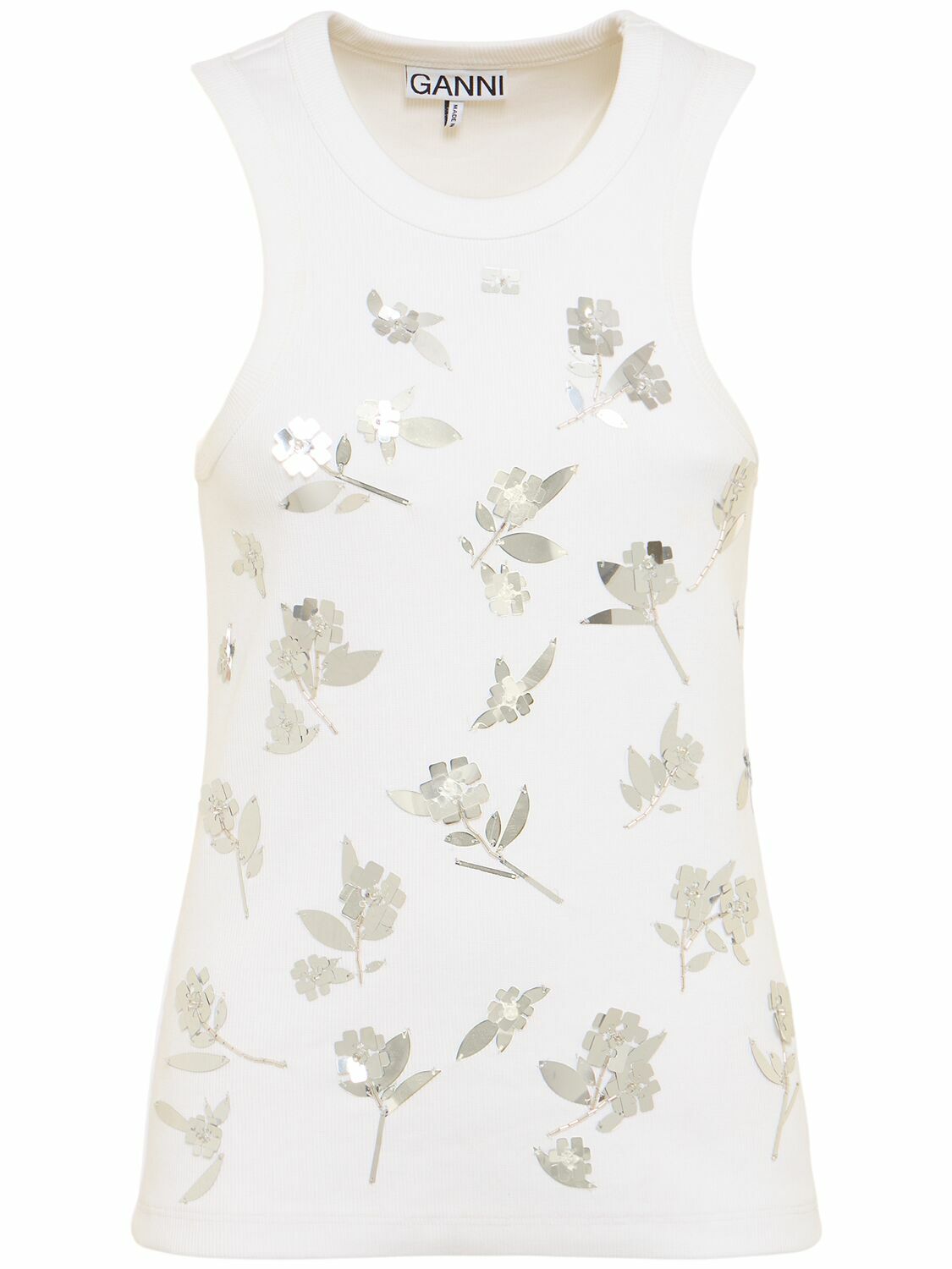 GANNI Embellished Rib Jersey Tank Top GANNI