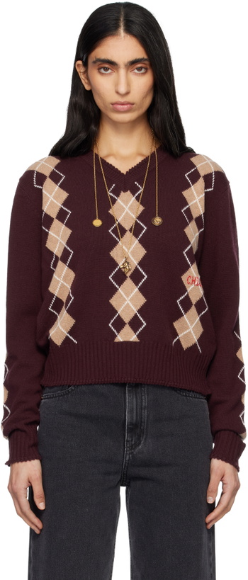 Photo: Chloé Burgundy Argyle Knit Wool Sweater