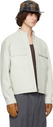 Solid Homme Off-White High-Neck Two-Pocket Leather Jacket