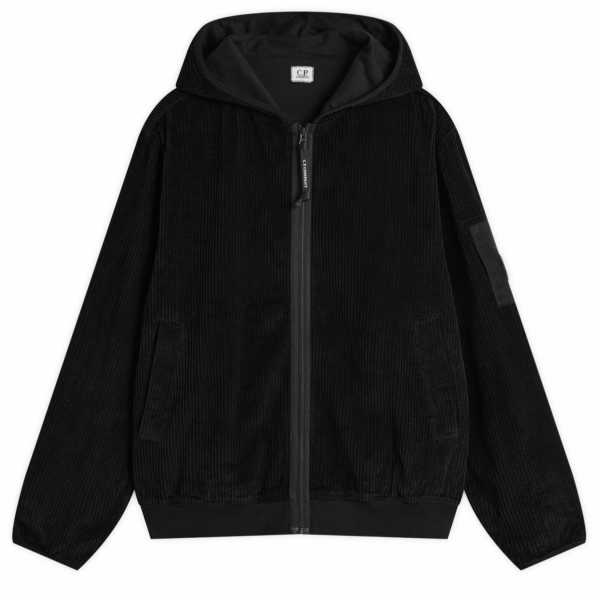 C.P. Company Men's Corduroy Lens Zip Hoodie in Black C.P. Company