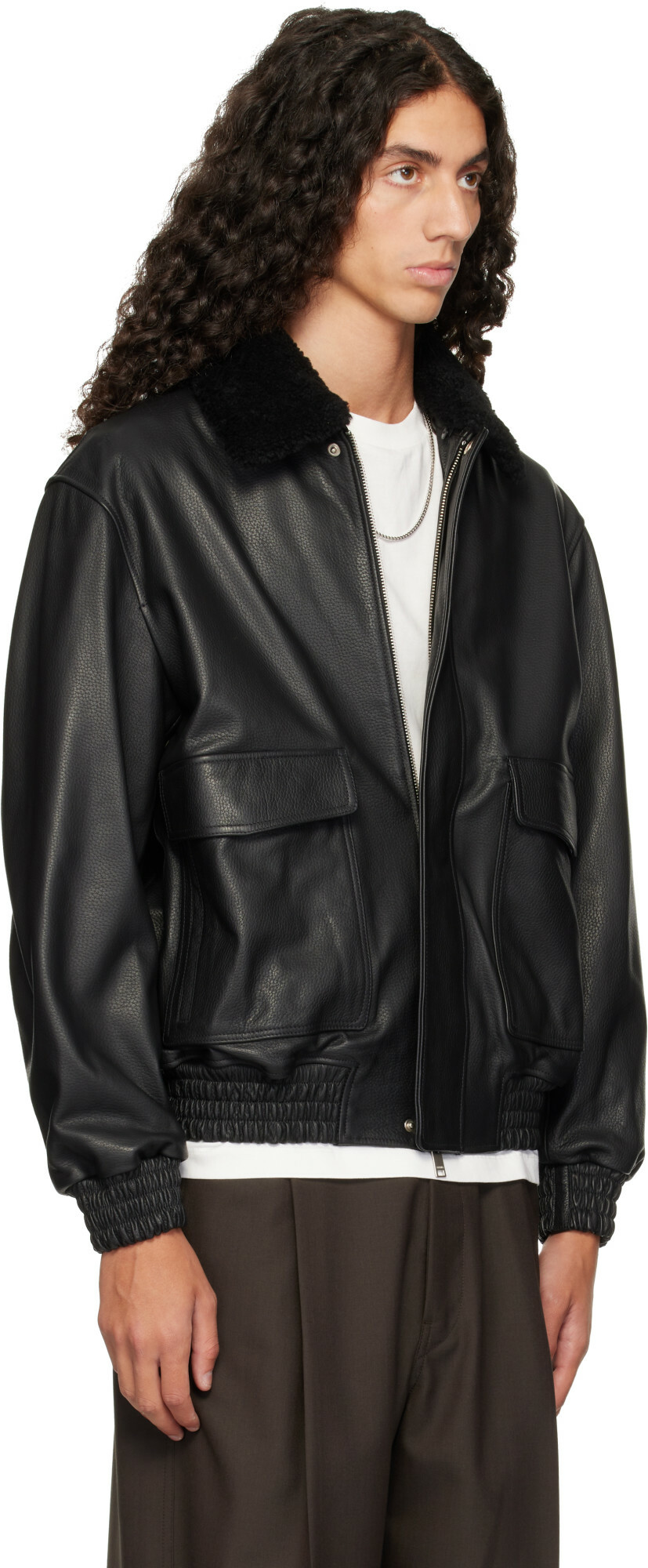 Arma Black Bari Leather Bomber Jacket