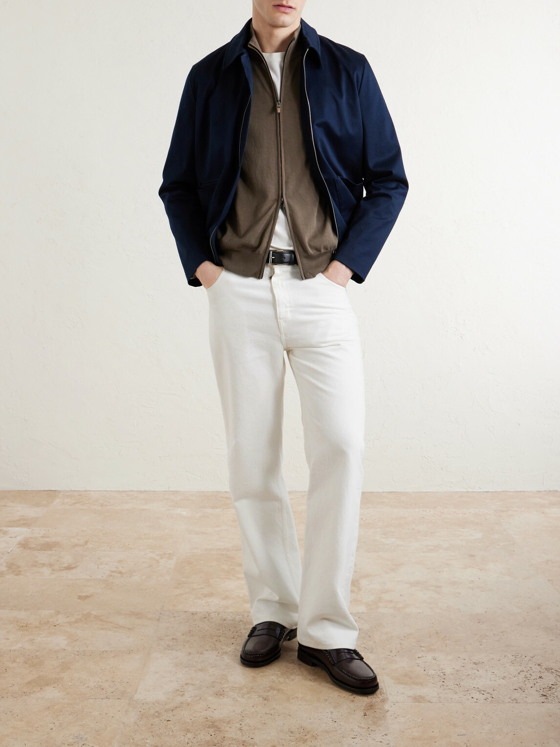 Canali - Slim-Fit Cotton Zip-Up Sweater - Brown
