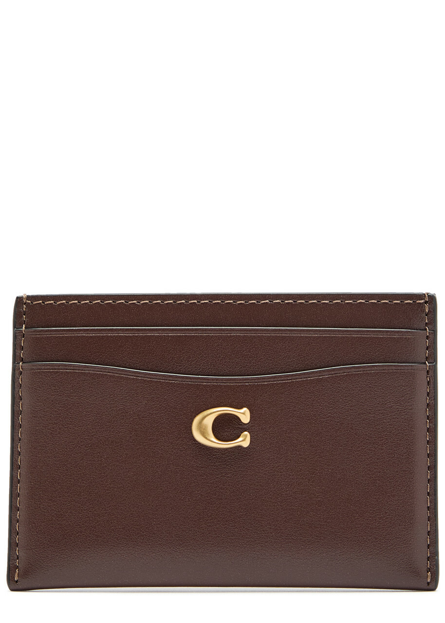 Coach Logo Polished Leather Card Holders - Brown - One Size