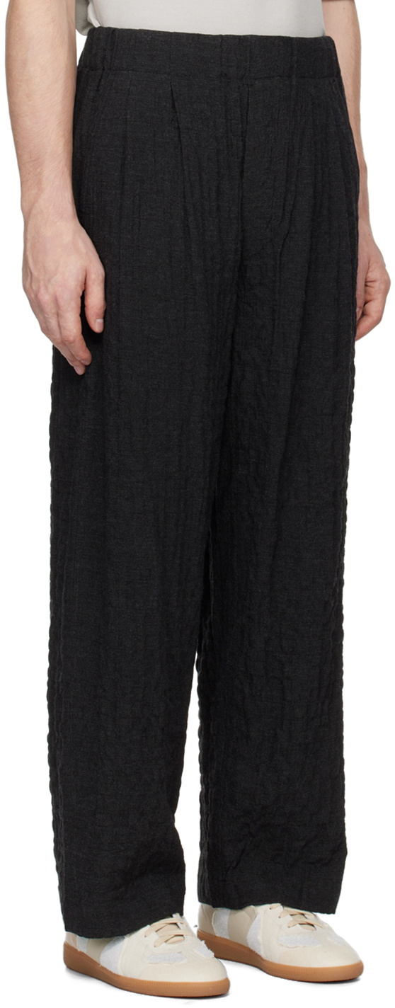 DOCUMENT Gray Wool Cotton Tucked Easy Trousers