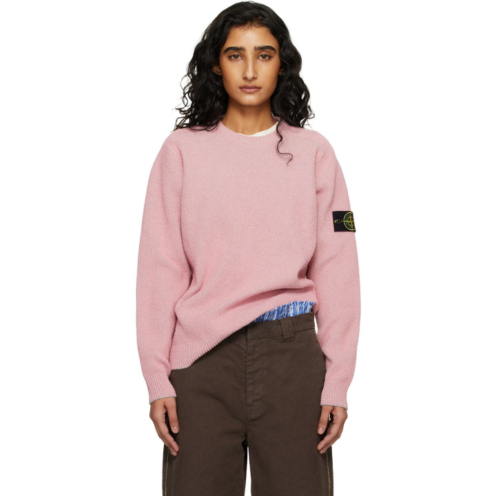 Photo: Stone Island Pink 5100033 Plated Rib Cotton Bouclé Sweater