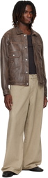 YOKE Brown Cracked Leather Trucker Jacket
