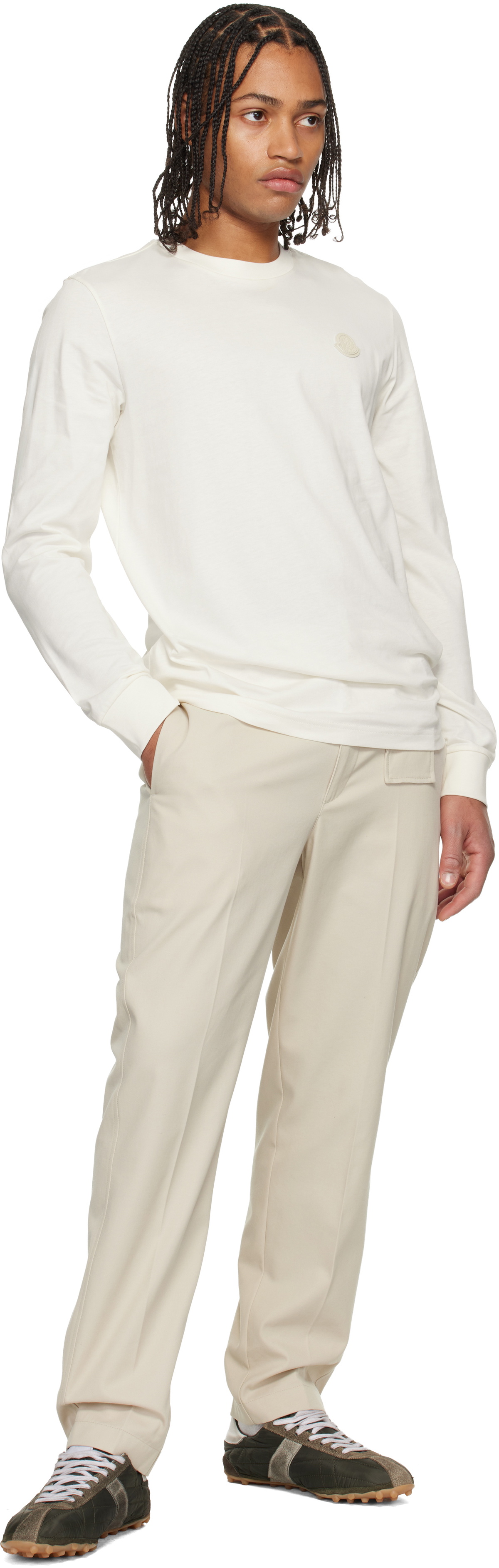 Moncler Off-White Leather Logo Long Sleeve T-shirt Moncler