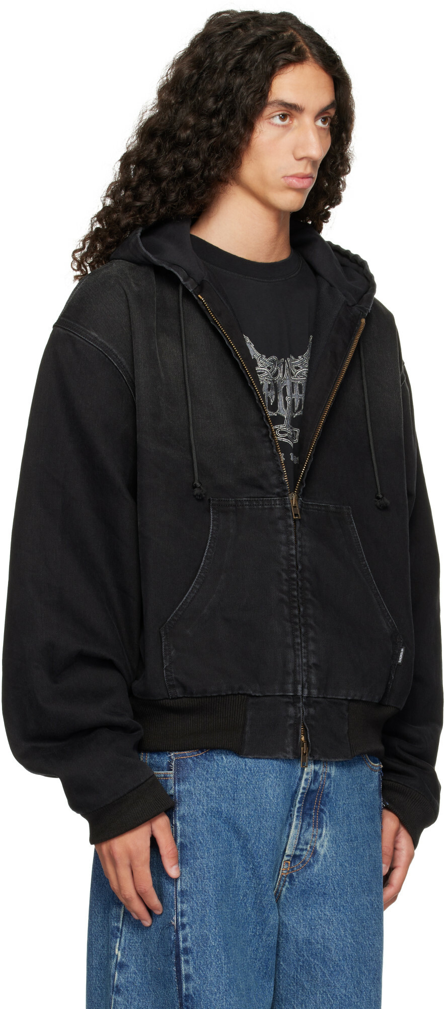 VETEMENTS Black Denim Workwear Bomber Jacket