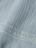 CHERRY LA - Vacation Straight-Leg Logo-Embroidered Cotton-Gauze Drawstring Shorts - Blue