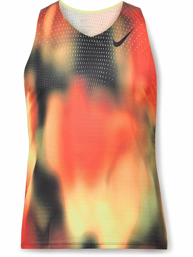 Photo: NIKE RUNNING - Aeroswift Elite Entry Slim-Fit Printed Dri-FIT ADV Mesh Tank Top - Orange