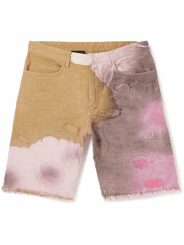 Photo: Givenchy - Wide-Leg Distressed Tie-Dyed Denim Shorts - Multi