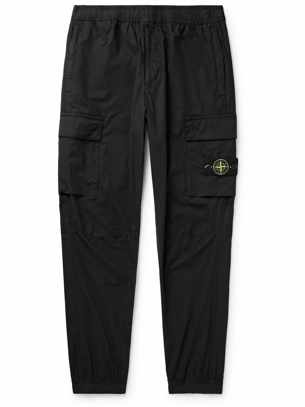 Photo: Stone Island - Tapered Garment-Dyed Cotton-Blend Cargo Trousers - Black