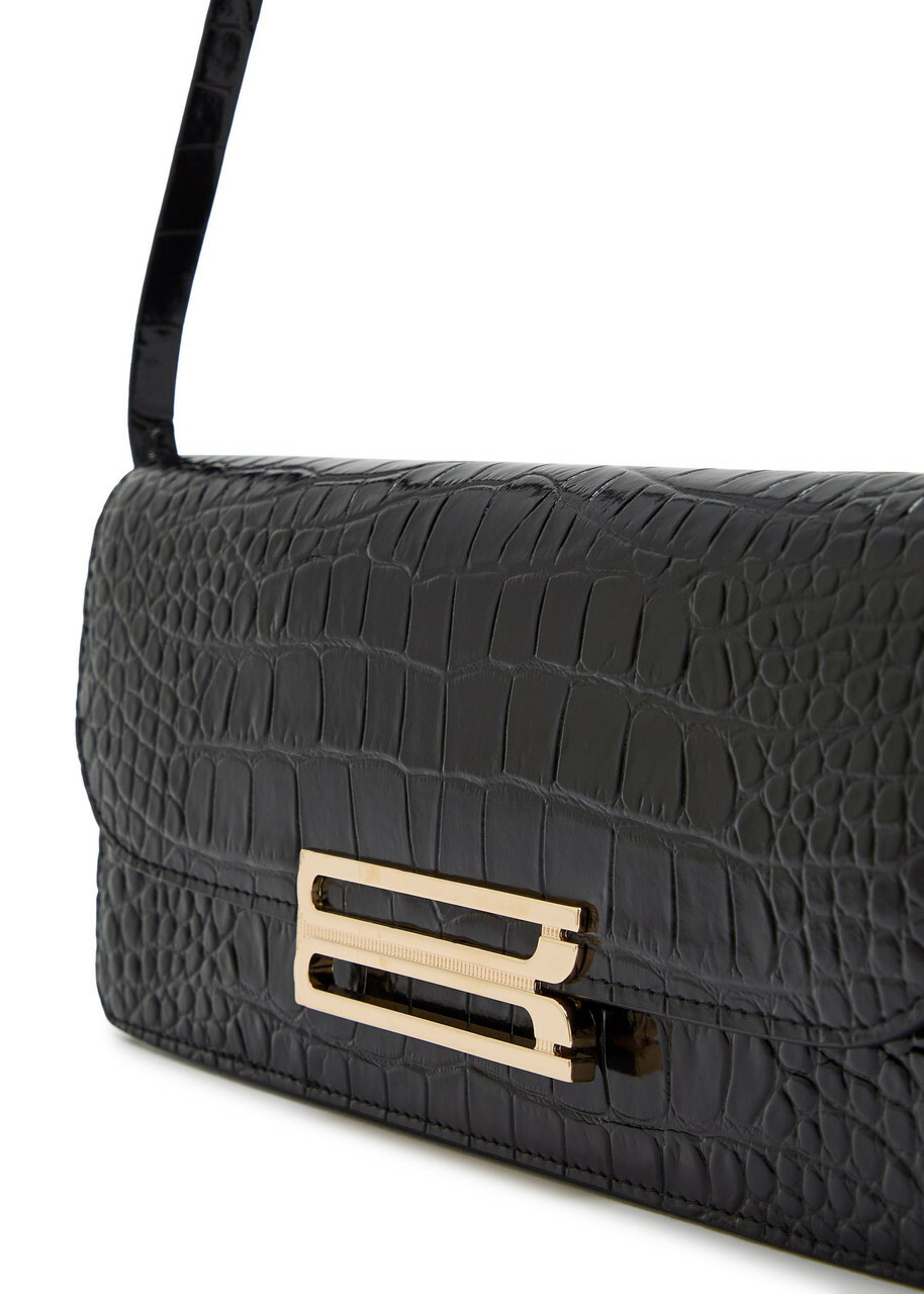 Victoria Beckham Dorian East-west Crocodile-effect Leather Clutch - Black - One Size