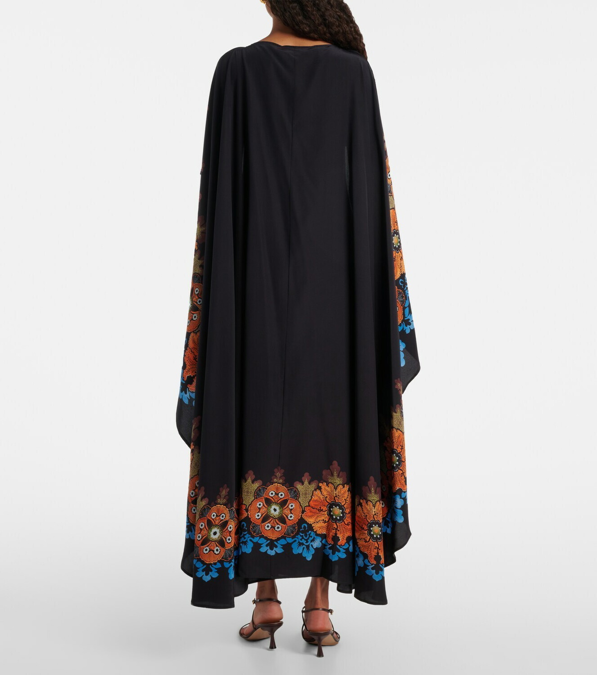La DoubleJ Magic caped floral silk maxi dress