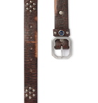 RRL - 3cm Distressed Embellished Leather Belt - Brown