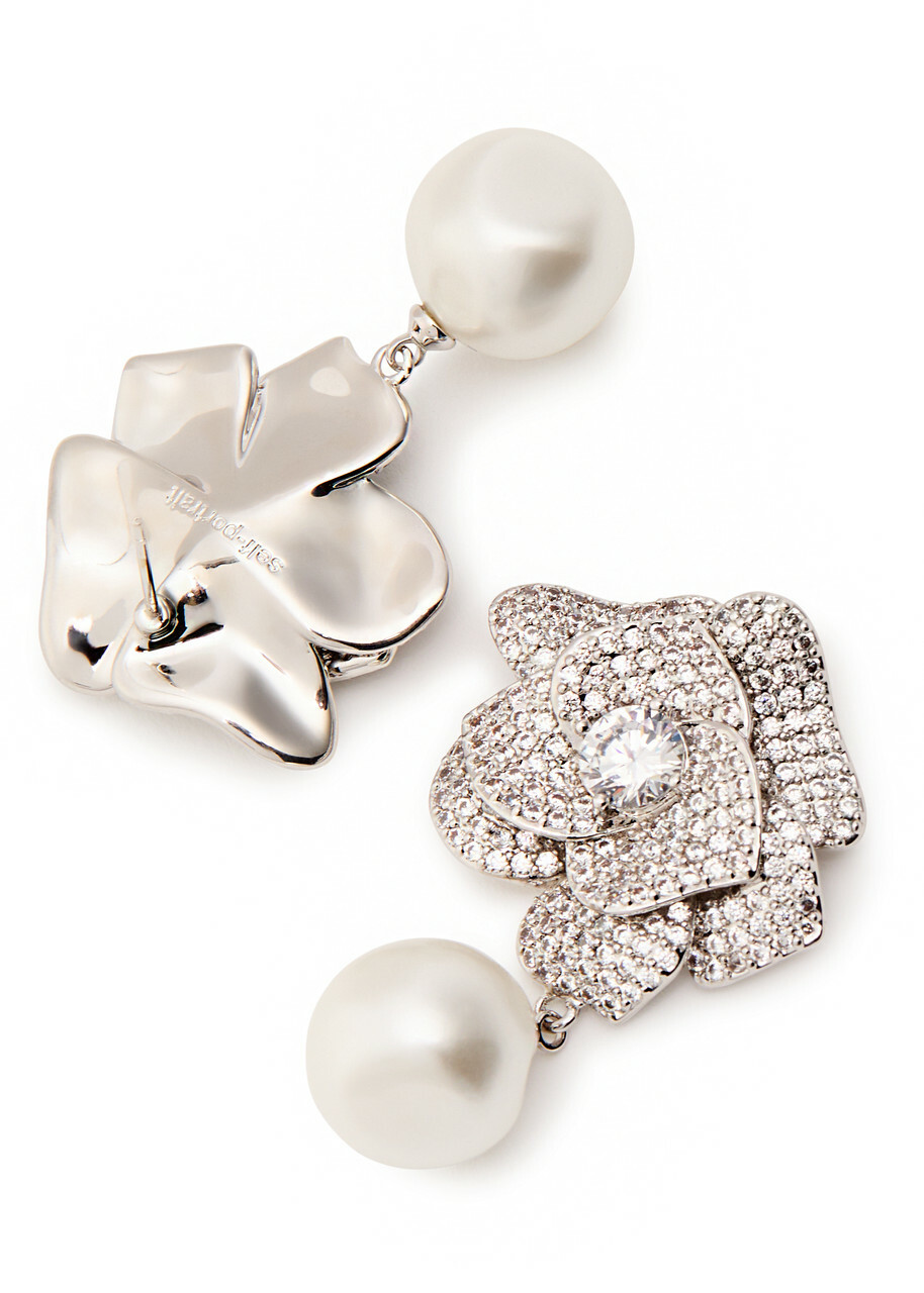 Self-portrait Crystal-embellished Flower Silver-plated Drop